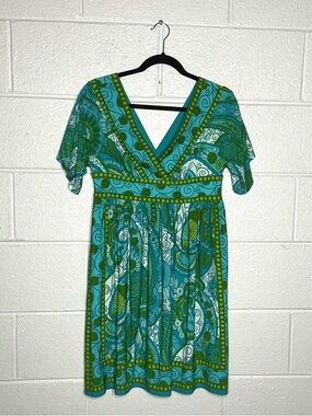 < Y2K New Directions Blue & Green Paisley Pattern Dress >